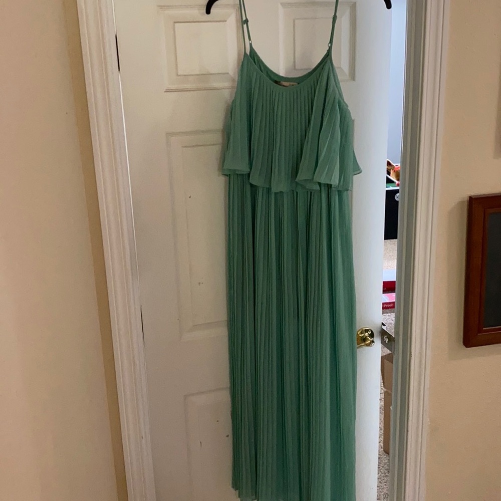 Teal pleated maxi dress
